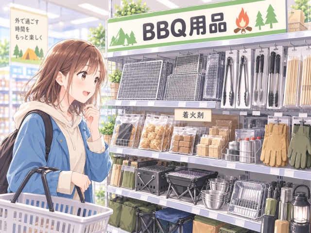 セリア ワイプラザ福井南で水に強い着火剤を確認したBBQ用品コーナー