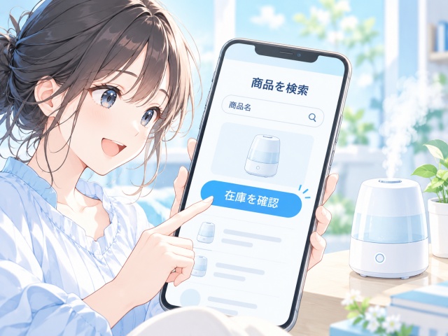 スマートフォンでダイソー商品の在庫を確認するイメージ