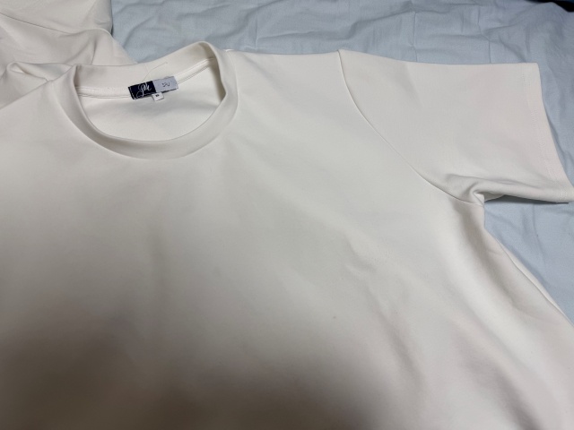 シミ取りペン使用後の白Tシャツ全体の様子。左腕のケチャップ汚れが目立ちにくくなっている