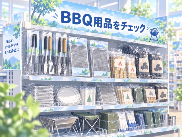 キャンドゥで着火剤を探す際に確認したいBBQ用品コーナーのイメージ