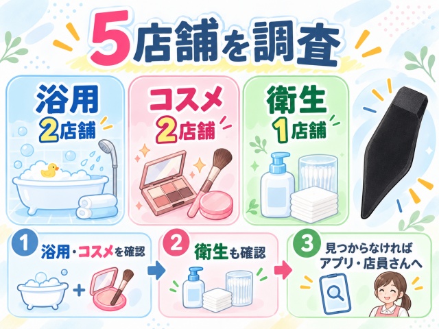 ダイソー5店舗のアイメイククレンジングスポンジ売り場調査結果と探し方をまとめた図
