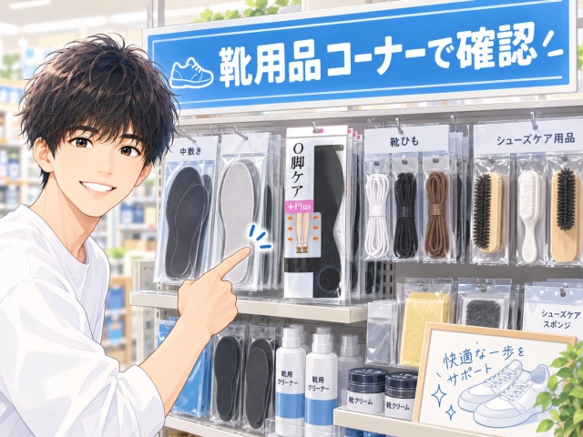 セリアバロー春江店ではO脚ケアプラスインソールを靴用品コーナーで確認したイメージ