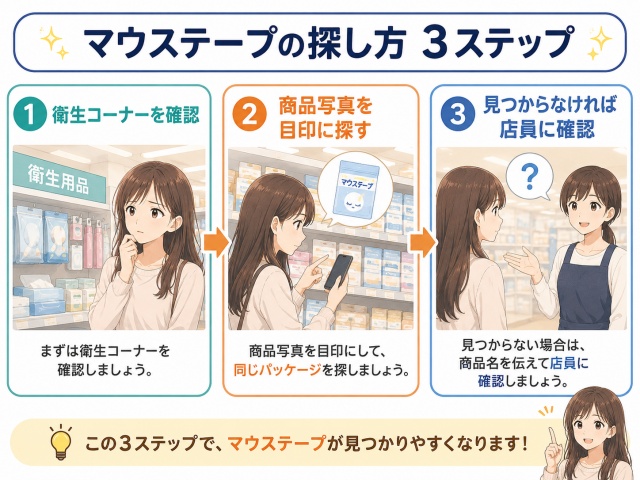 セリアでマウステープを探す3段階の手順