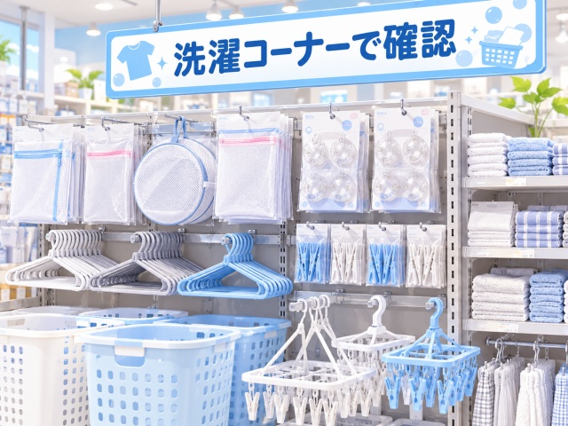 ヤスサキ福井幾久店で布団クリップを確認した洗濯コーナー
