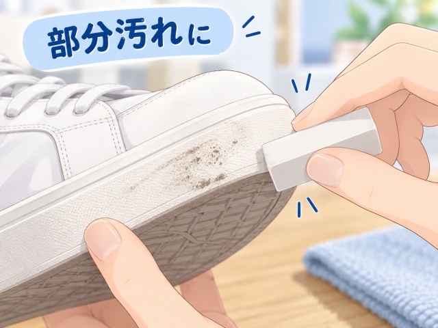 スニーカーのソール部分の汚れを消しゴム型クリーナーでこするイメージ