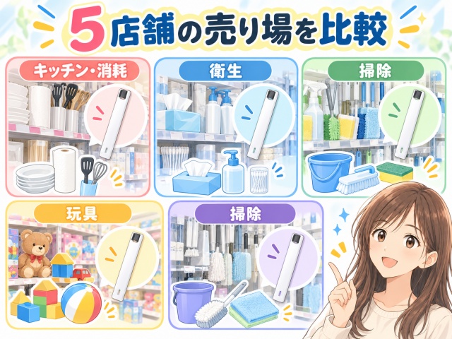 ダイソー5店舗それぞれで確認したしなるすき間ヘラの売り場比較
