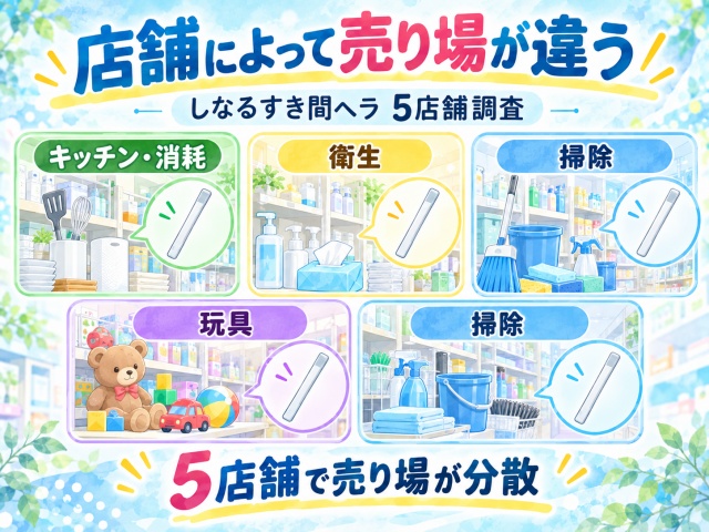 しなるすき間ヘラが5店舗で4種類の売り場に置かれていた調査結果