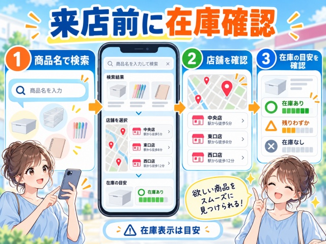 DAISOアプリで来店前に店舗在庫を確認する流れ