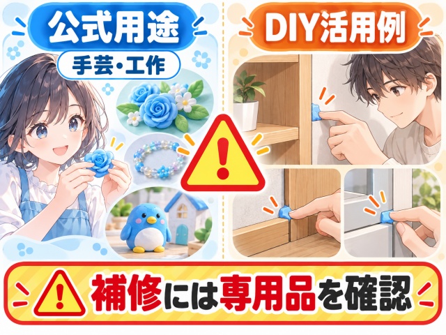 もちっと のびーるねんどの公式用途は手芸工作用でDIYは利用例であることを示す図