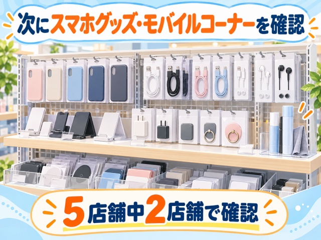 電気コーナーになければスマホグッズ・モバイルコーナーを確認するイメージ画像
