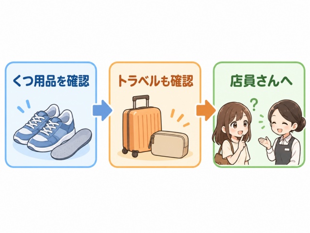 靴の補修用パッチを探すくつ用品、トラベル、店員確認の3ステップ