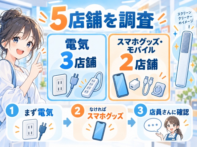 5店舗のスクリーンクリーナー売り場調査と電気から探す3ステップのまとめ