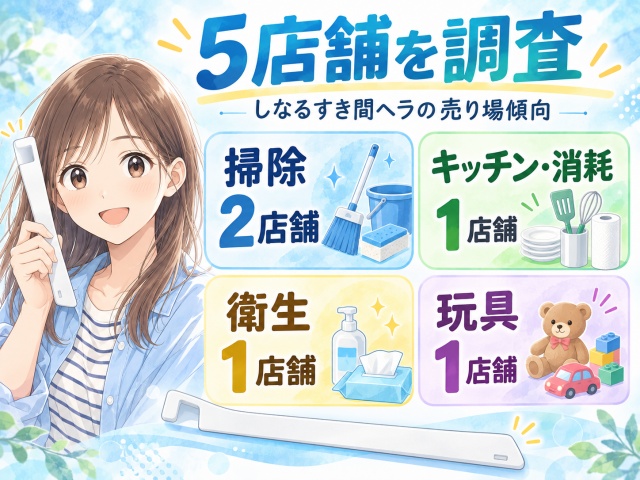 ダイソー5店舗でしなるすき間ヘラの売り場を調査した結果