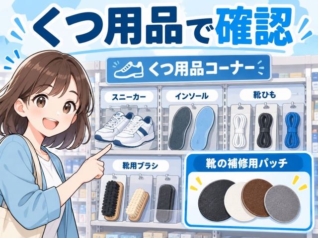 ヤスサキ福井幾久店では靴の補修用パッチをくつ用品コーナーで確認