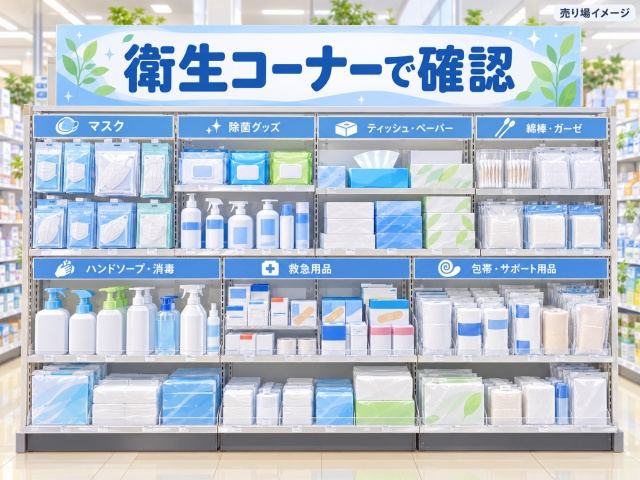 ヤスサキ福井幾久店でしなるすき間ヘラを確認した衛生コーナー