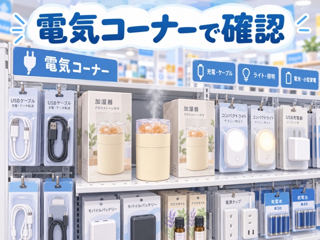 電気コーナーの棚に加湿器が置かれている様子を表現したイメージ画像