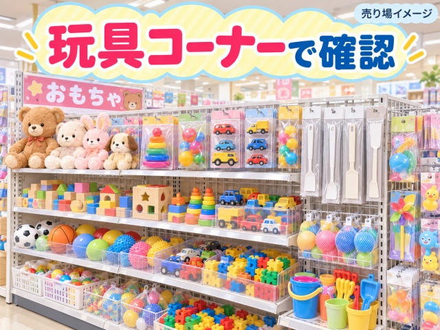 ワイプラザ新保店でしなるすき間ヘラを確認した玩具コーナー