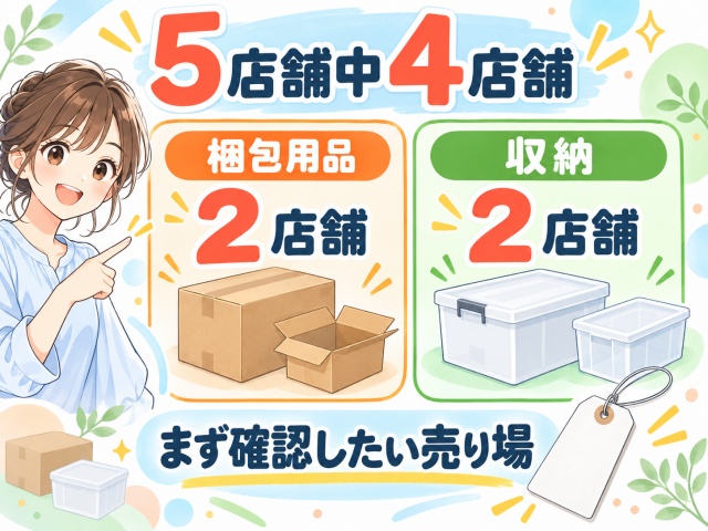 針金白荷札は調査した5店舗中4店舗で梱包用品または収納コーナーにあった