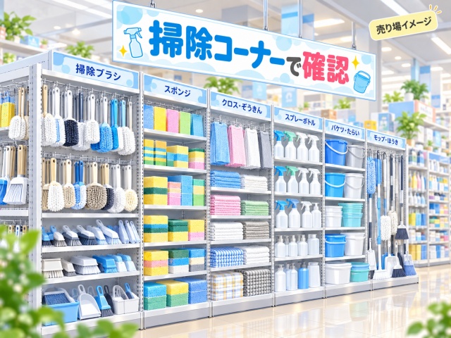 福井若杉店でしなるすき間ヘラを確認した掃除コーナー