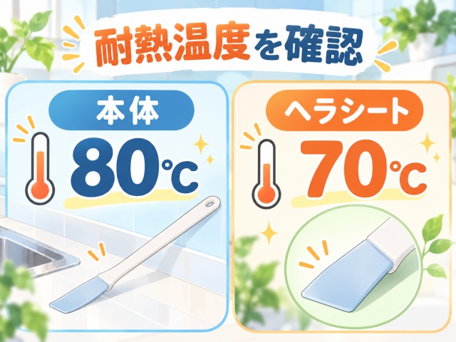 しなるすき間ヘラの本体80度とヘラシート70度の耐熱温度
