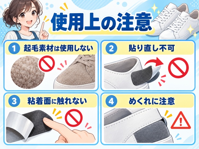靴の補修用パッチの起毛素材不可や貼り直し不可などの注意点